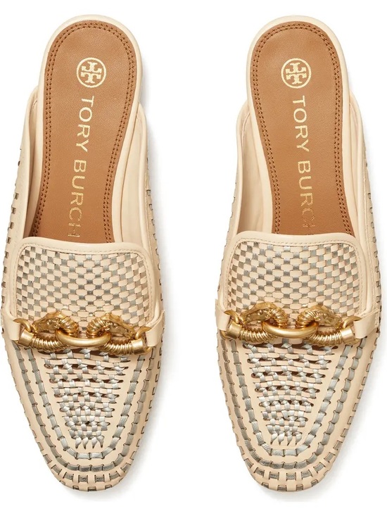 Tory Burch Shoes - Tory Burch Jessa Woven Slip-On Loafers Mules Ivory Gold Size 7.5